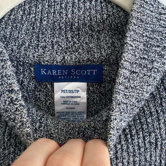 100% Cotton Karen Scott Salt & Pepper Mockneck Sweater Size XS Petite - Picture 2 of 3